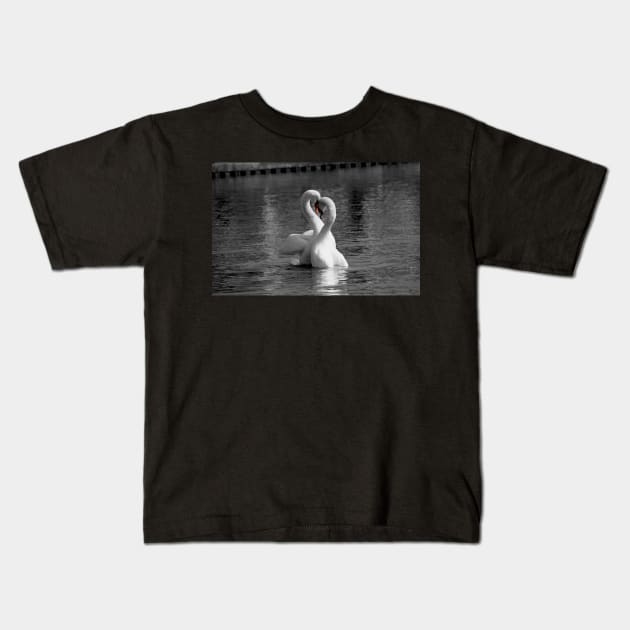 Swans in Love Kids T-Shirt by Shirasaya